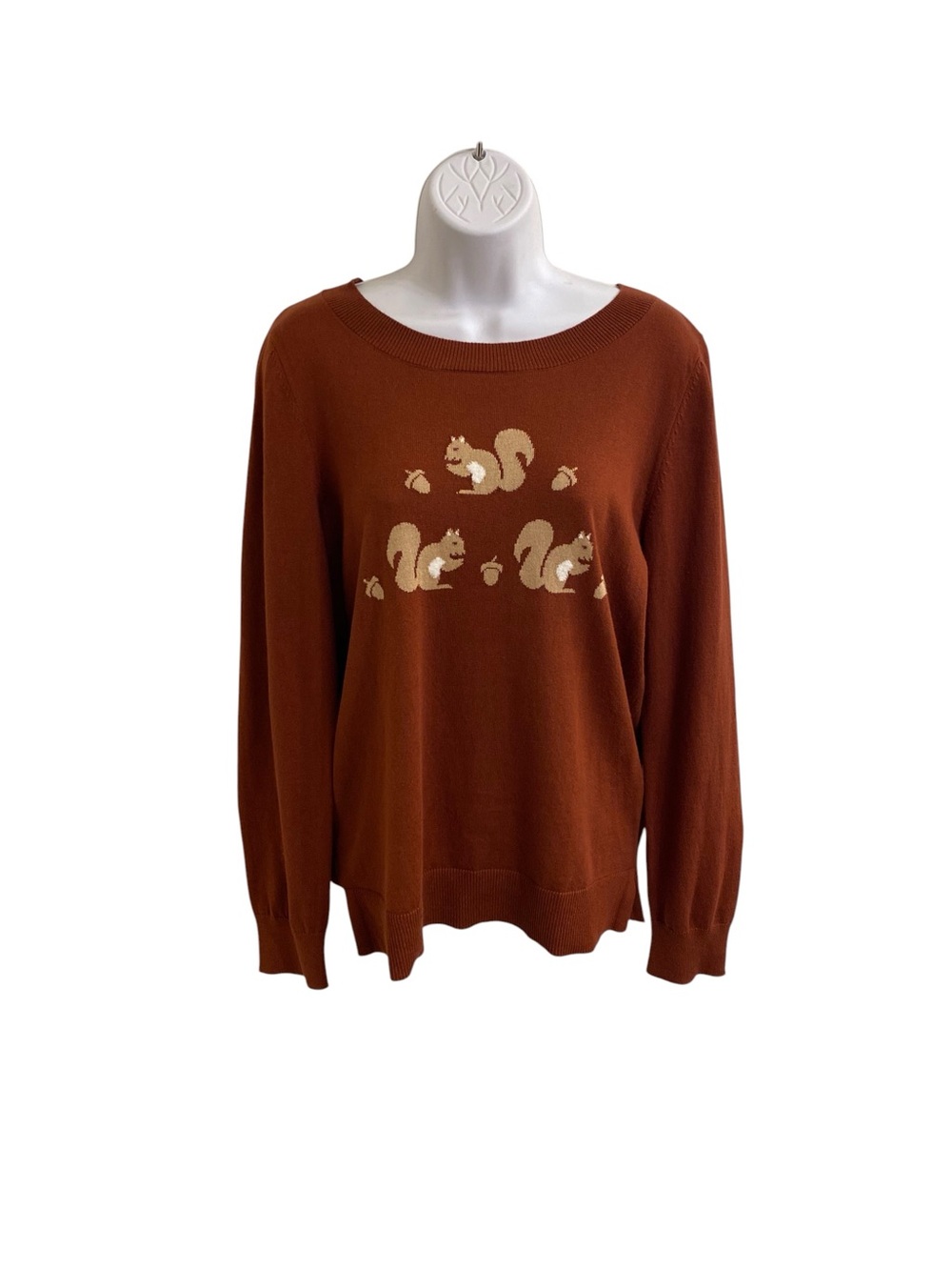 LOFT PERFECT FALL SWEATER Rust Crewneck Sweater Squirrels Motif Large NWT NATURE - Picture 13 of 16